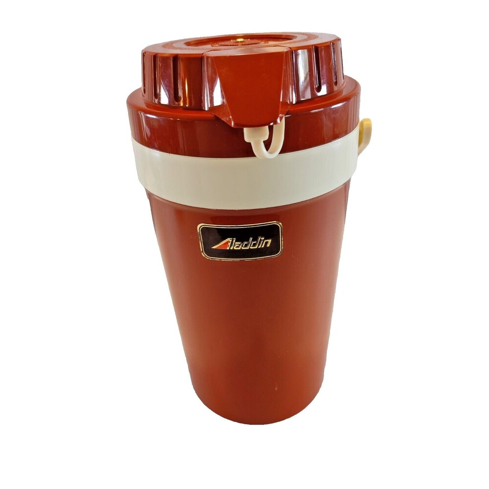 Vtg Aladdin Thermal Coffee Carafe - Insulated Burnt Orange Coffee w/ pump-USA